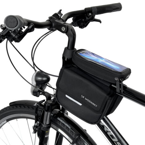 Bolsa para cuadro de bicicleta, alforja para bicicleta, funda impermeable para teléfono, 1,5 l, color negro (1/5)