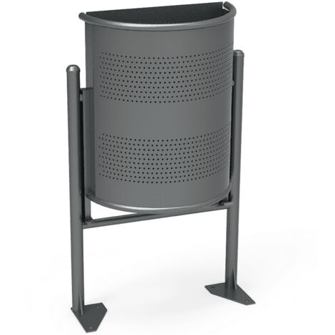 Papelera urbana semicircular de pared, color gris, 30 l