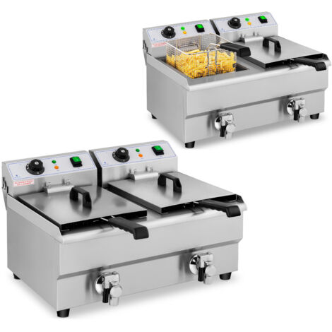 Freidora eléctrica doble con grifo 230 V 2 x 3000W 2 x 10 L
