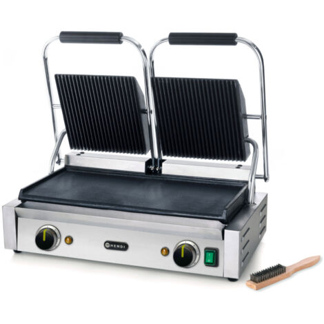 Parrilla de contacto, parte superior ranurada, fondo liso, 3600 W - Hendi 263808