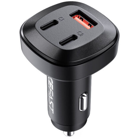 Cargador de coche de 66 W con 2 puertos USB-C y suministro de energía USB QC 4.0 (negro) (1/5)