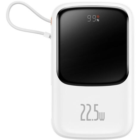 Batería externa con carga rápida de 10000 mAh y 22,5 W, compatible con QC-PD-SCP-FCP y cable USB-C (color blanco). (1/5)