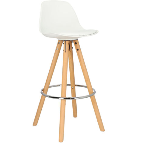Taburete de bar Nord, blanco, piel ecológica, madera (1/5)