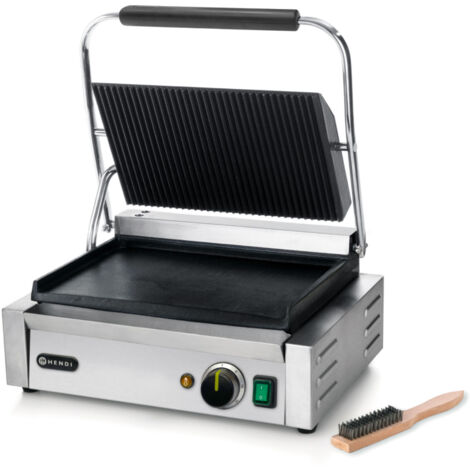 Parrilla de contacto PANINI, superficie acanalada, fondo liso, 2200 W - Hendi 263662