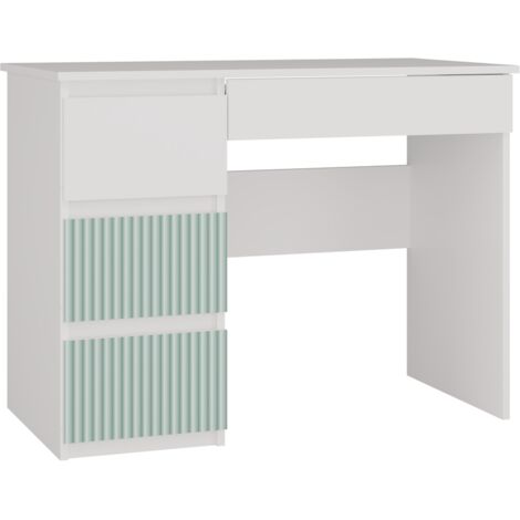 MESO - Escritorio/dormitorio infantil de estilo moderno - 98x51x76 cm - 4 cajones a la izquierda - Blanco y verde