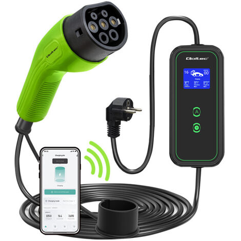 Cargador móvil Qoltec para coche eléctrico EV con regulación 2 en 1 Tipo 2 3,5 kW 230 V Wi-Fi LCD Portátil Wallbox 5 m (1/5)