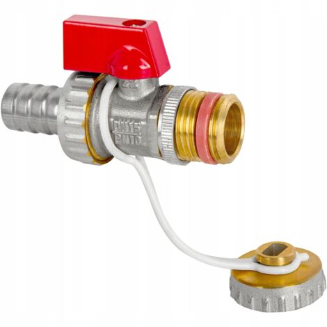 Grifo de drenaje con válvula de bola de 1/2" para calefacción central, cromado, con conector de manguera. (1/5)