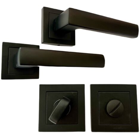Manija de puerta negra mate para puertas de baño interiores con rosetas KANT
