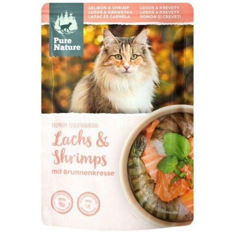 PURE NATURE CAT  Comida húmeda para gatos  Sobre de 85 g - Adulto  Salmón con gambas 85 g