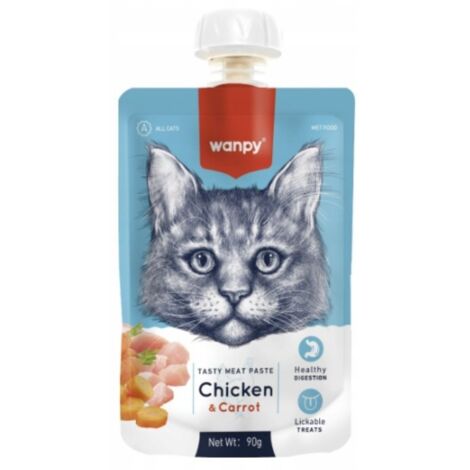 Wanpy Cat  Pasta con sabor  Hamburguesa cremosa para gatos 90 g - Pollo y zanahoria 90 g