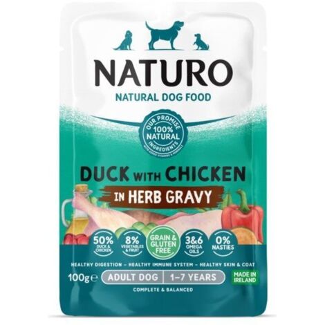 Naturo  Sin cereales ni gluten  Bolsa para perros 100 g - Pato y pollo en salsa 100 g