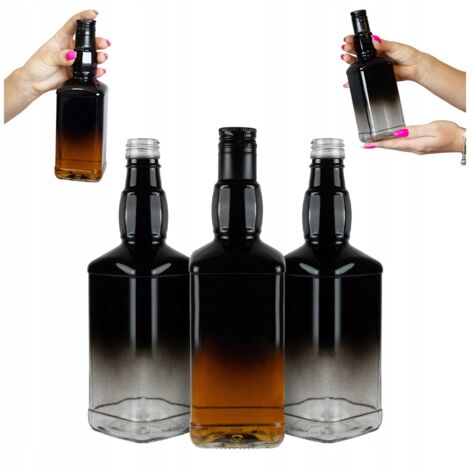 10x Botellas de vidrio DANIELS 500 ml OMBRE negras y transparentes para vodka