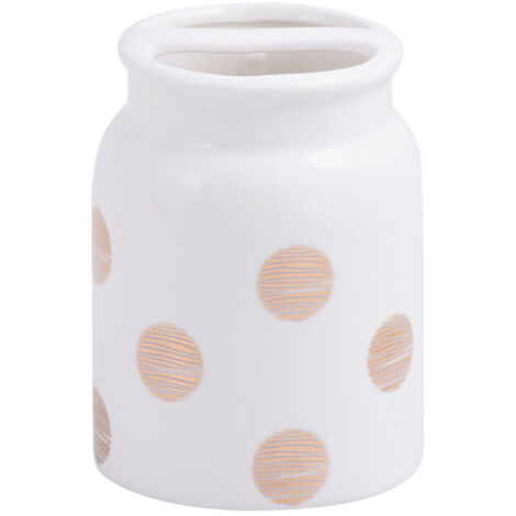 Taza para cepillo de dientes Daisy 1353 de AWD INTERIOR, lunares dorados, porcelana r煤stica (1/2)