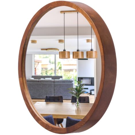 Espejo de pared para ba帽o LEJA redondo 375 NOGAL para recibidor o sal贸n ELEGANTE