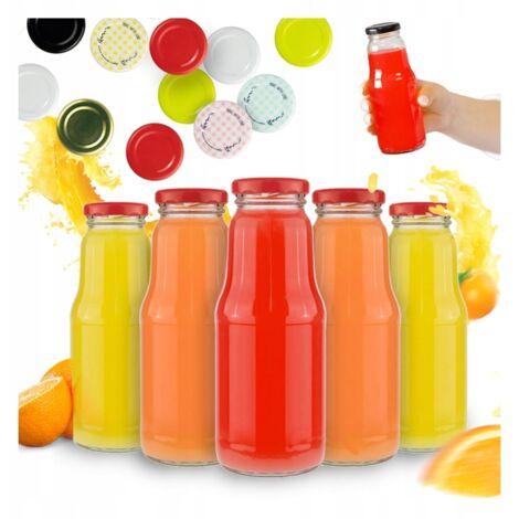 50 botellas de zumo de frutas de 300 ml + tapa para agua y sirope. (1/5)