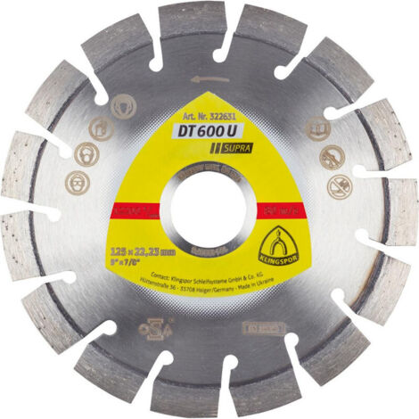 Klingspor 322631 Discos de Corte Diamantados para Amoladoras Angulares, DT 600 U, 125 x 22.23 mm, 12200 RPM (1/2)