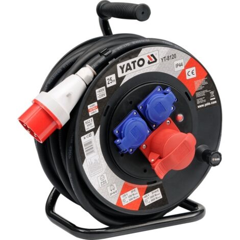 Carrete de cable de extensión eléctrica de 25 m, 5G, 2,5 mm, 3P+N+E - YT-8120