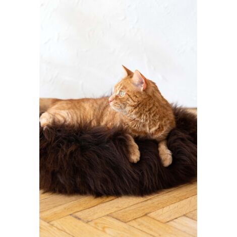 Cama redonda para mascotas de piel de oveja natural - Marrón 100 cm (1/5)