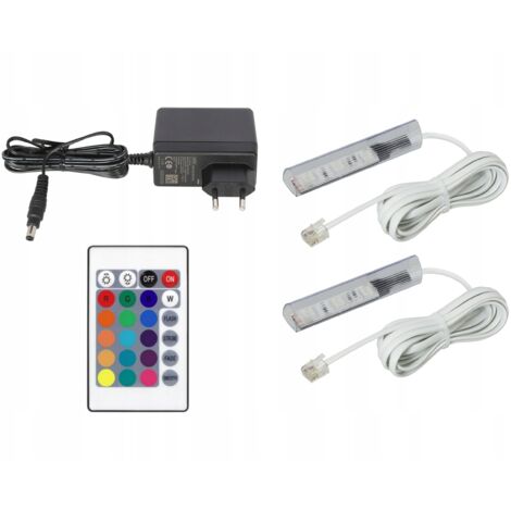 2x Clips LED RGB para estantes de vidrio clip SET Cable Blanco (1/5)