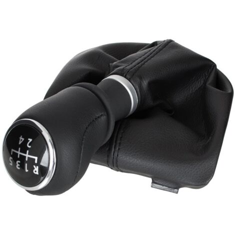 Pomo de palanca de cambios de cuero negro VW Transporter T6 / Multivan 2015 + polainas negras de 5 velocidades