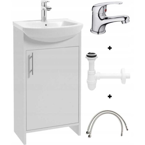 Conjunto de mueble blanco con lavabo, grifo cromado y sifón 45 cm Frigo