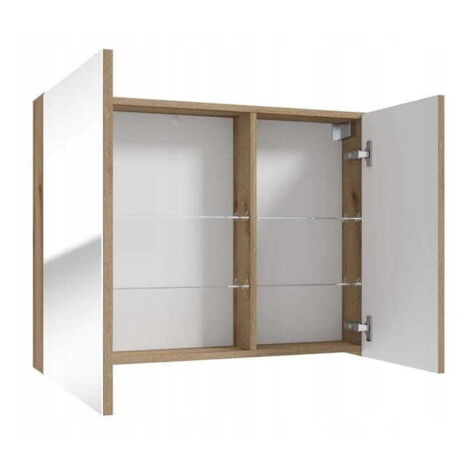 Mueble de baño con espejo de 80 cm, roble Evoke y estantes de cristal Rietti