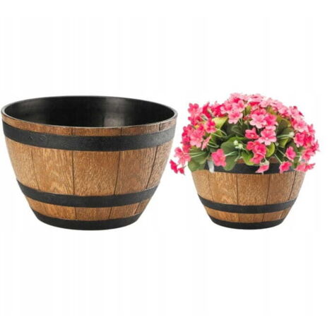 Maceta imitación madera, marrón claro, 40 cm, Barril