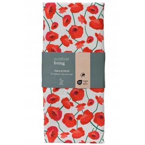 Camino de mesa decorativo 32x140 cm rojo y blanco con amapolas