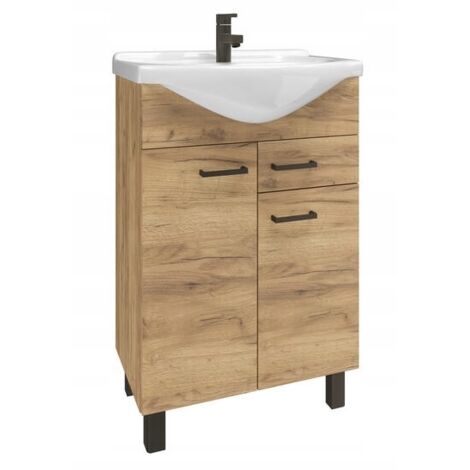 Mueble de baño con lavabo, roble artesanal, sobre patas, 55 cm Mea