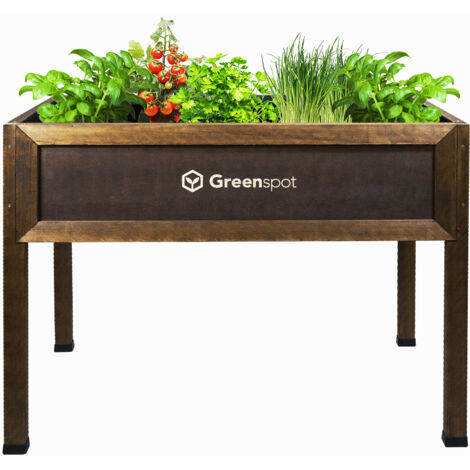 Jardinera elevada para balcón, terraza y jardín 110x55x80cm - Herbario de madera con patas - Jardinera con patas para flores, hierbas, verduras - Jardinera elevada, Greenspot Vintage palisandro oscuro (1/5)