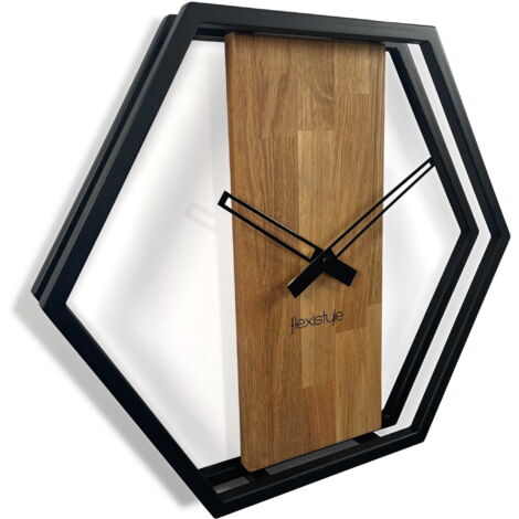 Reloj de pared de madera para salón LOFT HEXAGON 50 cm