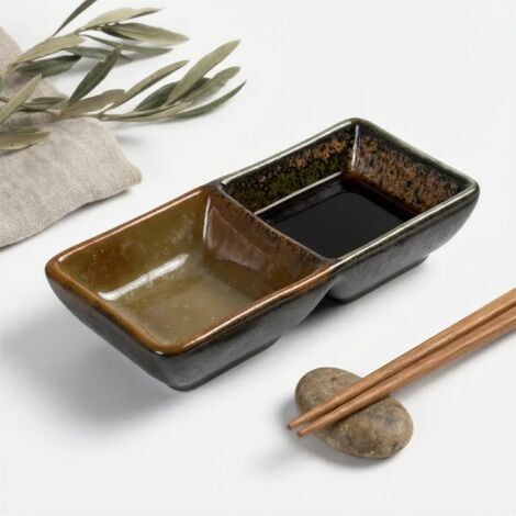 RECIPIENTE PARA SALSA, DIP, SUSHI, SALSERA DE CER脕MICA RECTANGULAR 2x 50ml