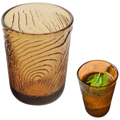 VASO PARA AGUA, BEBIDAS, ZUMO 250ml, DISE脩O DE RODAJAS DE MADERA, MARR脫N 脕RBOL (1/5)