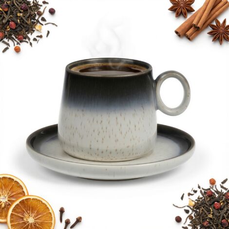 TAZA CON PLATO 250 ML PARA CAF脡 T脡 CER脕MICA L脥NEA LUNA