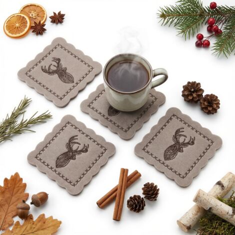 Juego de 4 cubrevasos de fieltro para tazas, color beige, 10 x 10 cm