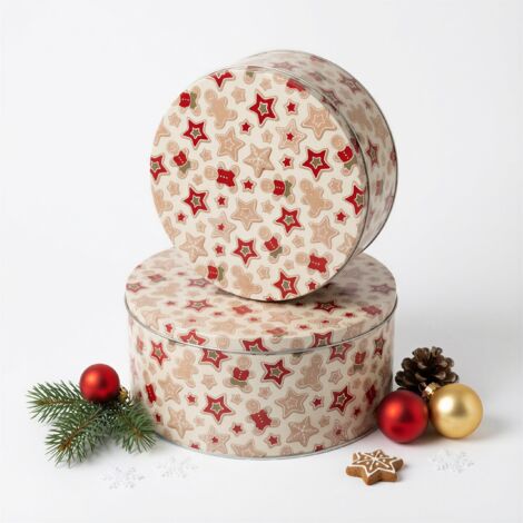 CAJA DE LATA NAVIDE脩A 2 UDS PARA GALLETAS, PAN DE JENGIBRE, DULCES, VARILLAS 20 cm