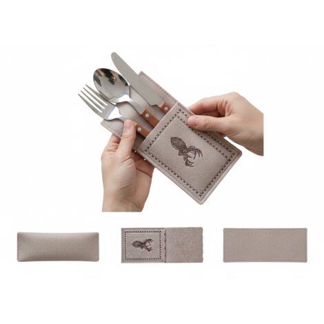 ESTUCHE PARA CUBIERTOS DE FIELTRO DECORATIVO SET DE 2 BOLSILLO BEIGE 23X10 cm
