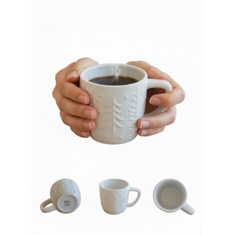 TAZA DECORATIVA NAVIDE脩A INVERNAL DE 300 ML, BEIGE PARA BEBIDAS CALIENTES APTA PARA LAVAVAJILLAS