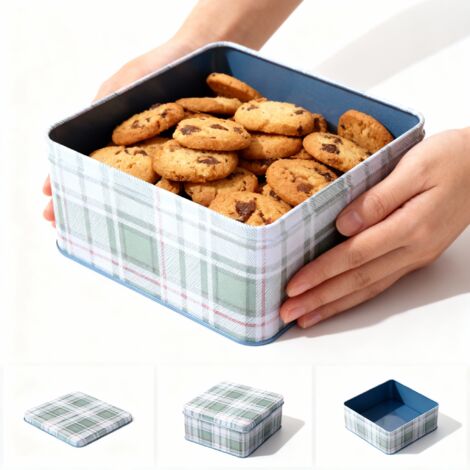 CAJA DE HOJALATA NAVIDE脩A PARA GALLETAS, PAN DE JENGIBRE, DULCES, VARILLAS 15X15X7CM
