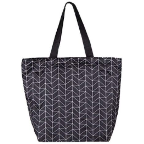Bolsa de compras SHOPPER pequeña con patrón geométrico 3 LÍNEAS en negro y crema (1/4)