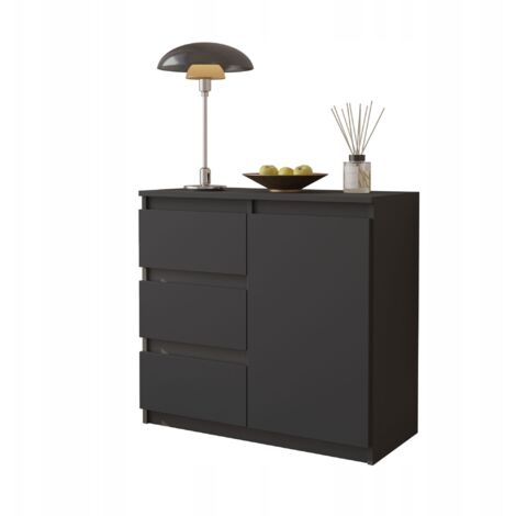 Cómoda de 1 puerta con estante, color antracita, modelo Mikel, espaciosa, 80 cm.