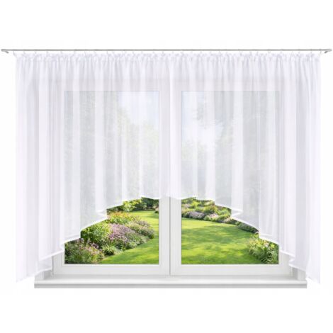 Cortina de estilo clásico, lista para colgar, ideal para el salón o el dormitorio. Cortina translúcida con alzapaños, color blanco liso, 300 x 170 cm, estilo moderno. (1/5)