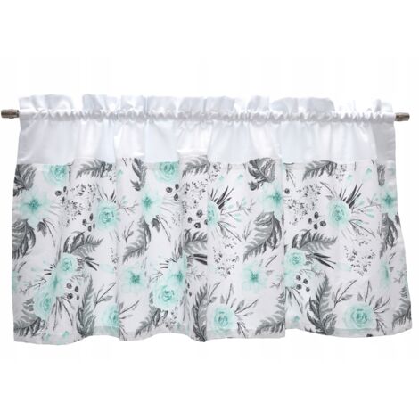 Cortina de cocina de algodón (ZAZDROSTKA) con estampado floral de jardín, verde menta, 100 x 60 cm (1/3)