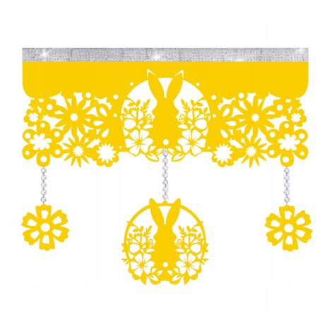 Cenefa para cortina N13 con ganchos, decoración de Pascua y primavera, 60 cm, amarilla (1/5)