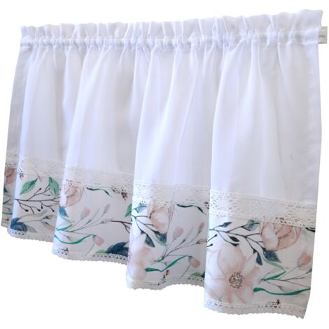 Cortina de cocina Zazdrostka, delicado estampado floral, 150 x 60 cm, voile de encaje. (1/3)
