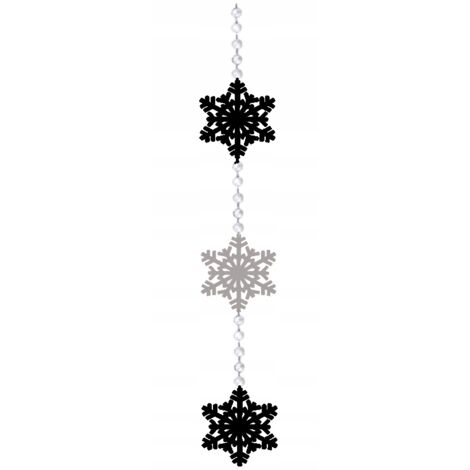 Corona navideña de invierno, colgantes de copos de nieve, decoración glamurosa en negro y gris. (1/5)