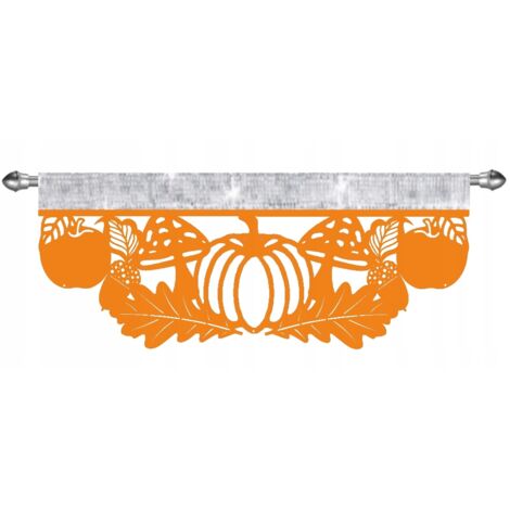 Cortina de cocina de encaje con diseño de hojas de calabaza otoñales, 60 x 26 cm. (1/4)