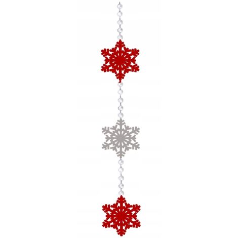Corona navideña de invierno con colgantes de copos de nieve, en elegantes tonos rojos y grises. (1/5)