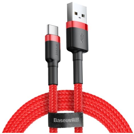 Cable USB-C QC3.0 2A 2M flexible y duradero, color rojo. (1/5)