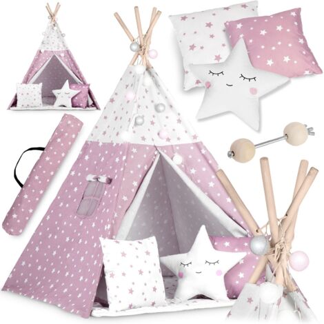 Tienda tipi para niños con luces Nukido - rosa con estrellas
